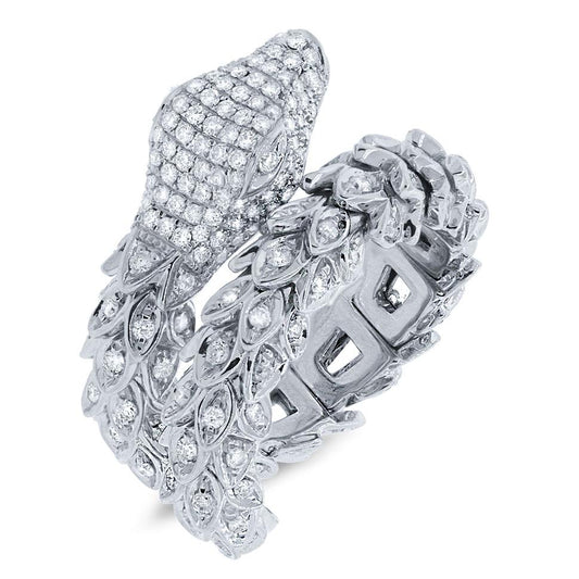 14k White Gold Diamond Snake Ring - 1.31ct