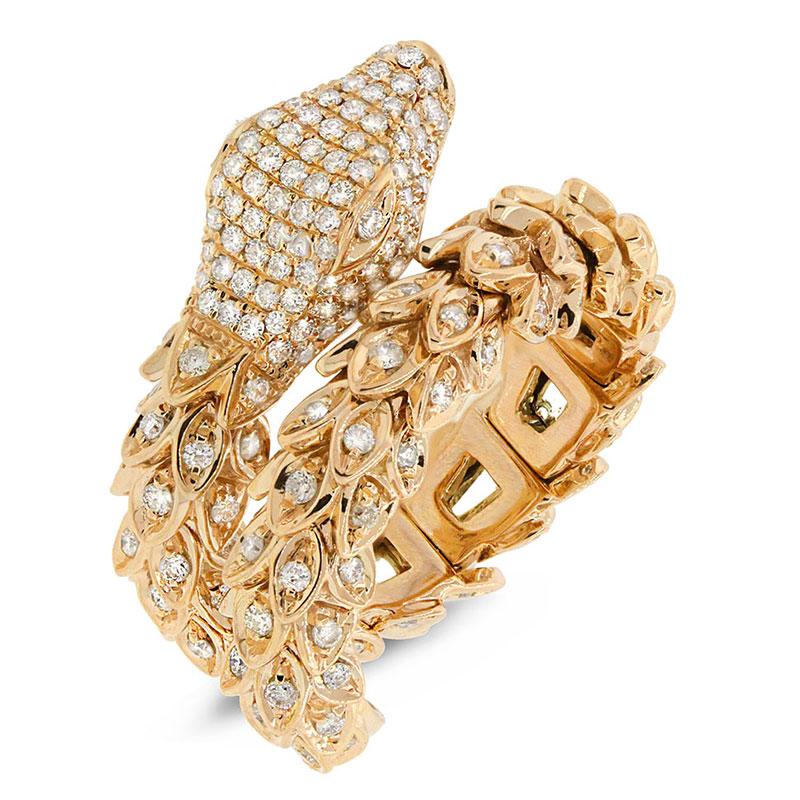 14k Yellow Gold Diamond Snake Ring - 1.31ct