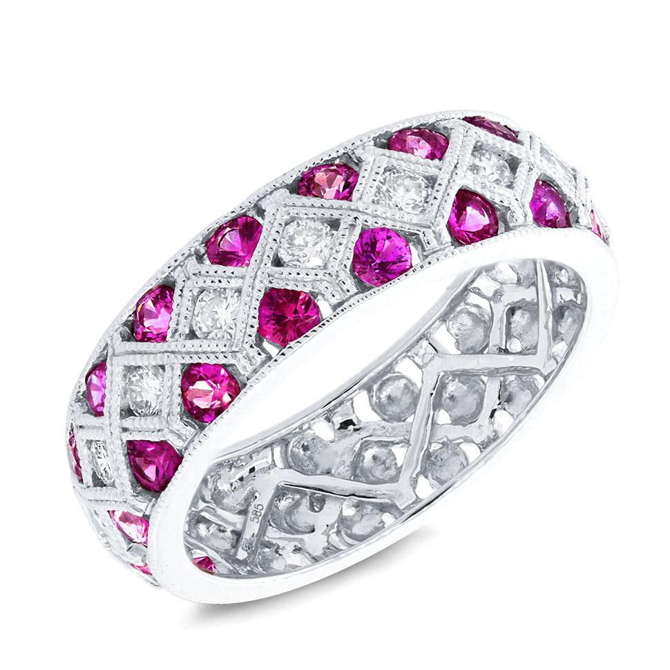 Diamond & 1.39ct Ruby 14k White Gold Lady's Ring - 0.40ct