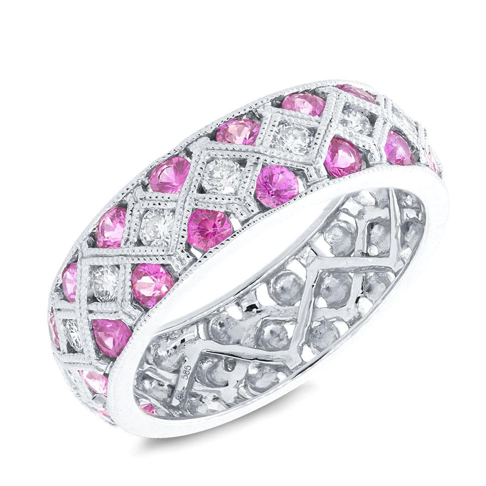 Diamond & 1.17ct Pink Sapphire 14k White Gold Lady's Ring - 0.40ct