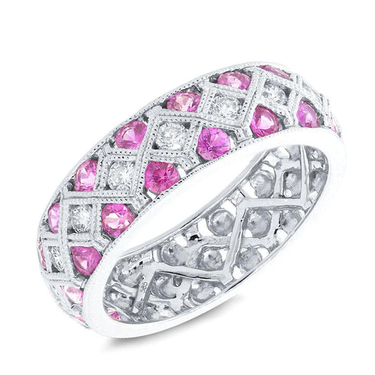 Diamond & 1.17ct Pink Sapphire 14k White Gold Lady's Ring - 0.40ct