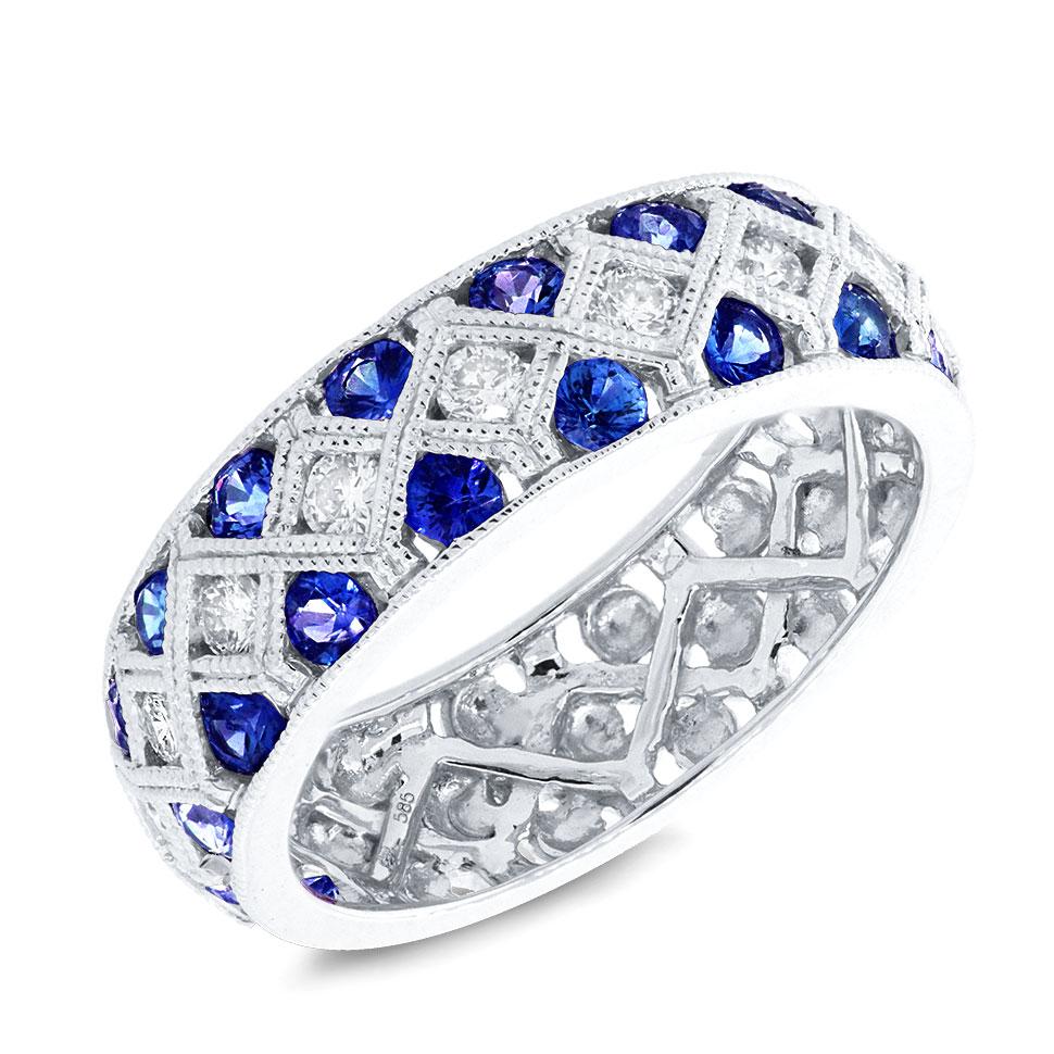 Diamond & 1.24ct Blue Sapphire 14k White Gold Lady's Ring - 0.40ct