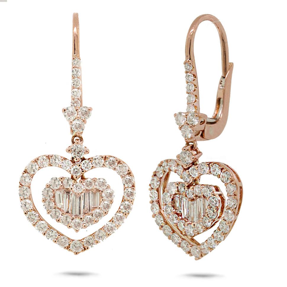 18k Rose Gold Diamond Heart Earring - 1.76ct