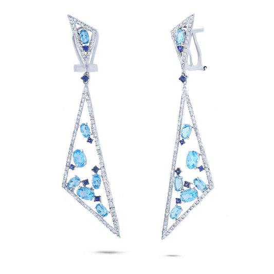 Diamond & 5.34ct Blue Topaz & BlueSapphire 14k White Gold Earring - 1.50ct