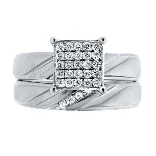 14k White Gold Diamond Wedding Set Pave - 0.26ct