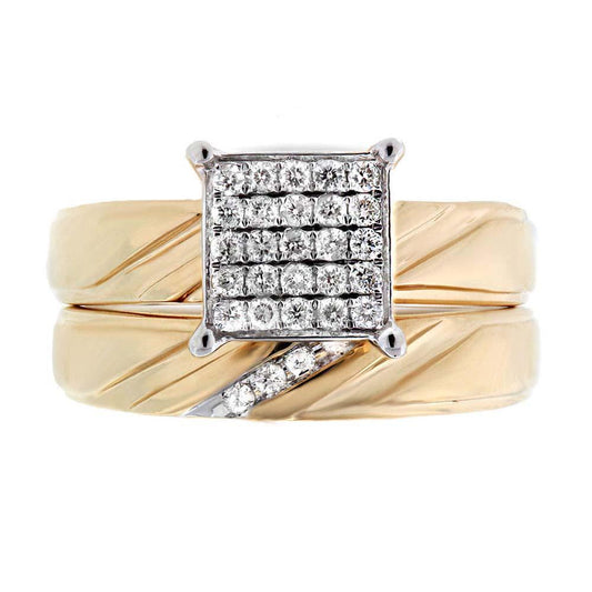 14k Yellow Gold Diamond Wedding Set Pave - 0.26ct