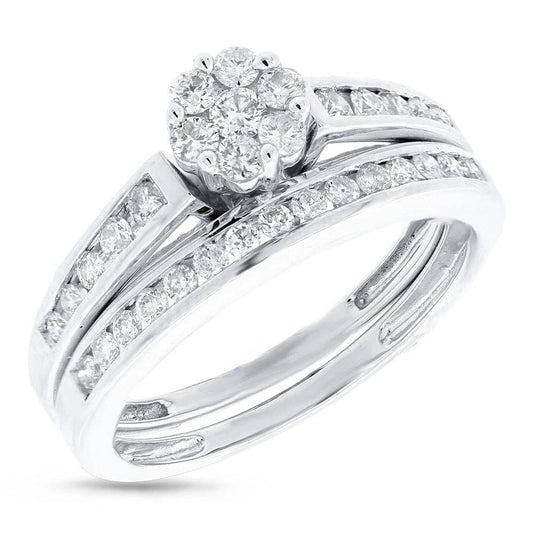 14k White Gold Diamond Wedding Set Cluster - 0.54ct