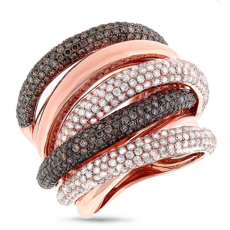 14k Rose Gold White & Champagne Diamond Bridge Ring - 3.49ct V0276