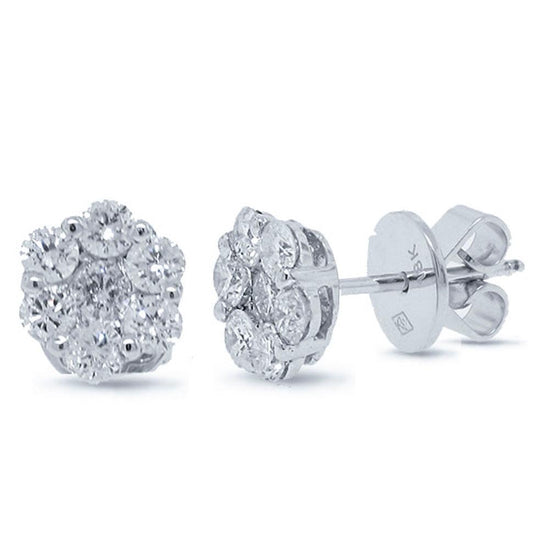 18k White Gold Diamond Cluster Stud Earring - 1.10ct