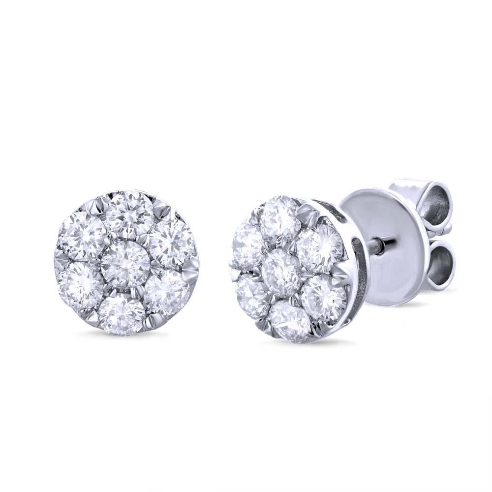 18k White Gold Diamond Cluster Stud Earring - 1.00ct