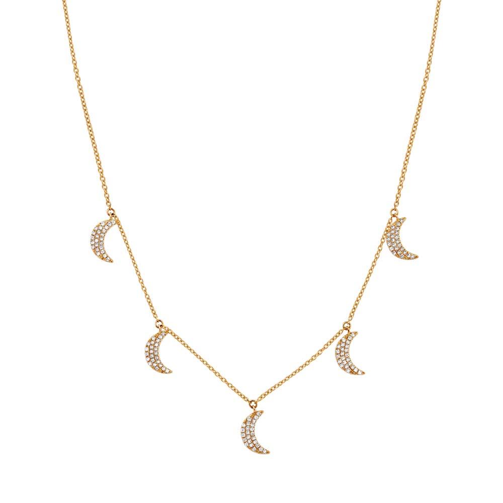 14k Yellow Gold Diamond Crescent Moon Necklace - 0.30ct
