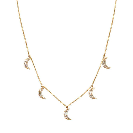 14k Yellow Gold Diamond Crescent Moon Necklace - 0.30ct