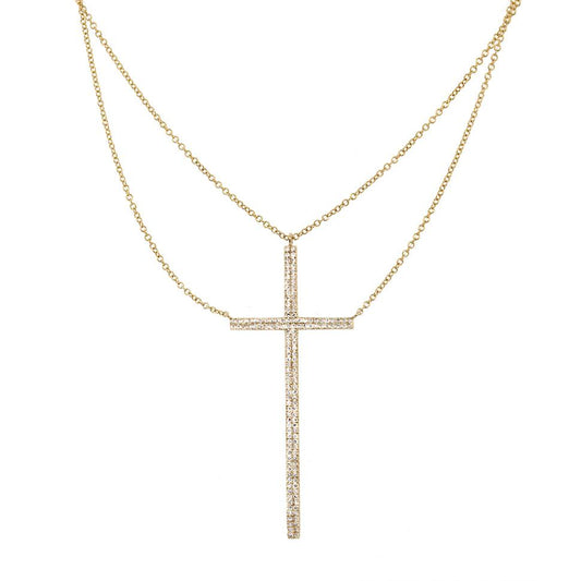 14k Yellow Gold Diamond Cross Necklace - 0.34ct