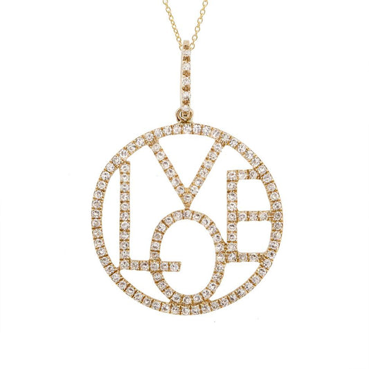 14k Yellow Gold Diamond ''Love'' Pendant - 0.36ct
