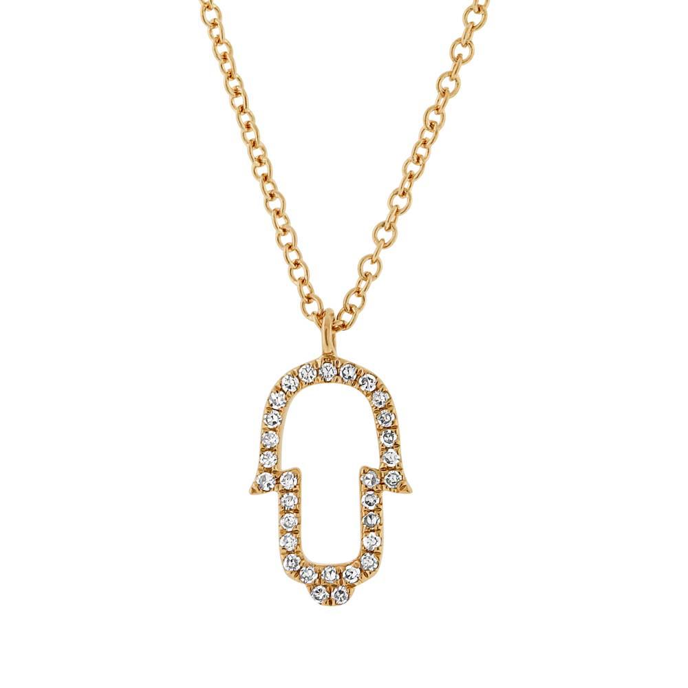 14k Yellow Gold Diamond Hamsa Pendant