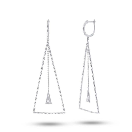 14k White Gold Diamond Triangle Earring - 0.88ct