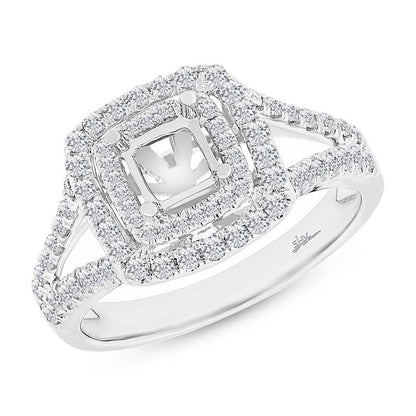 14k White Gold Diamond Semi-mount Ring for 4.5x4.5mm Center - 0.57ct