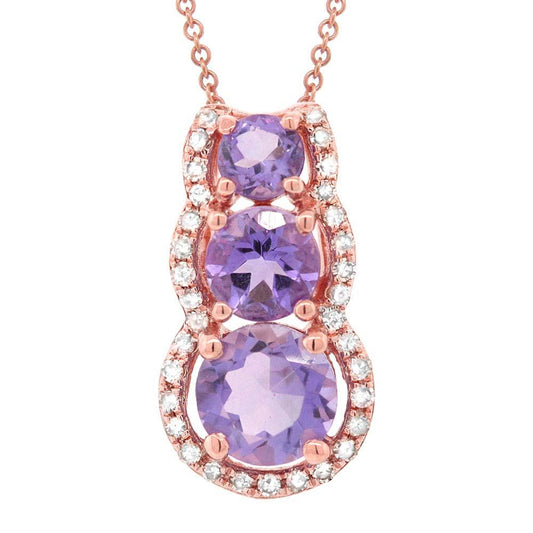 Diamond & 0.82ct Amethyst 14k Rose Gold Pendant - 0.10ct