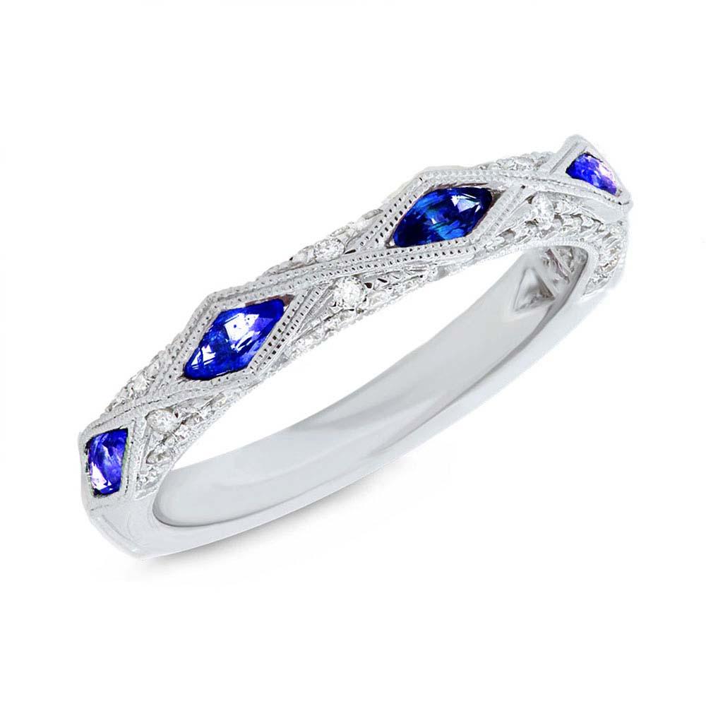 Diamond & 0.58ct Blue Sapphire 14k White Gold Lady's Ring - 0.33ct