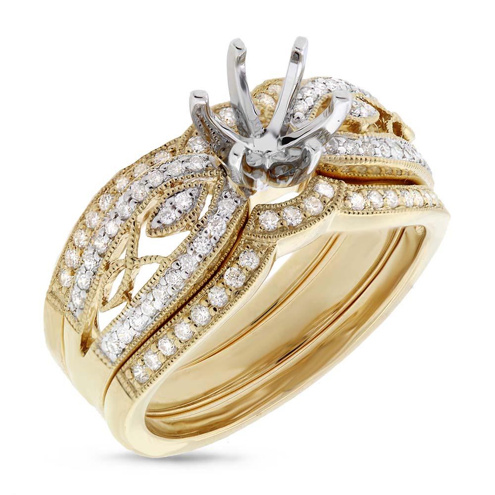 18k Yellow Gold Diamond Semi-mount Ring 3-pc - 0.42ct
