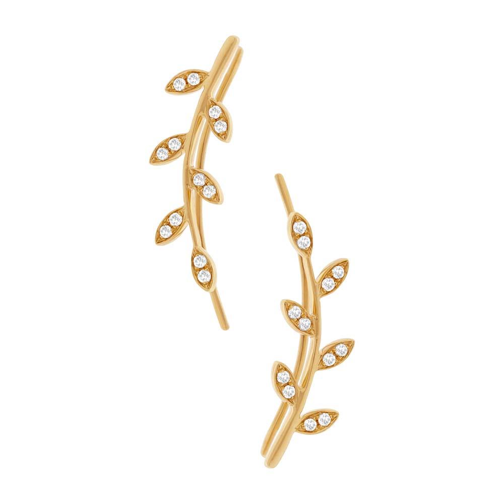 14k Yellow Gold Diamond Leaf Ear Crawler Earring