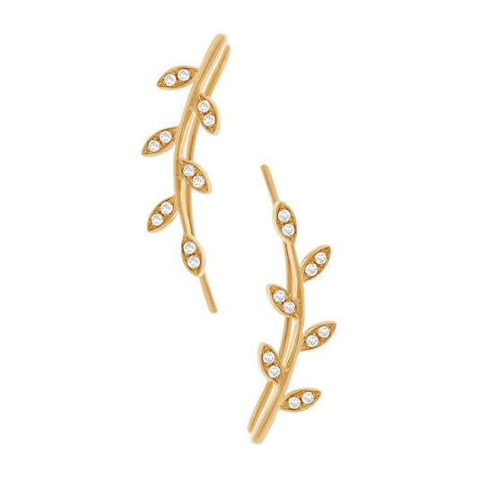 14k Yellow Gold Diamond Leaf Ear Crawler Earring