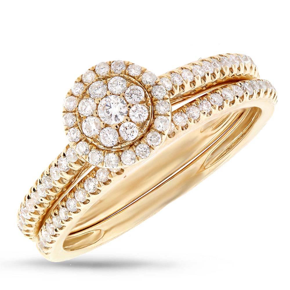 14k Yellow Gold Diamond Wedding Set Pave - 0.44ct