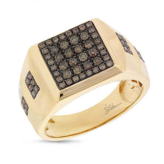 14k Yellow Gold Champagne Diamond Men's Ring - 0.74ct