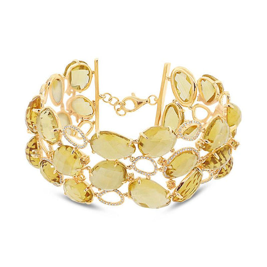 Diamond & 123.08ct Citrine & Yellow Sapphire 14k Yellow Gold Bracelet - 1.48ct