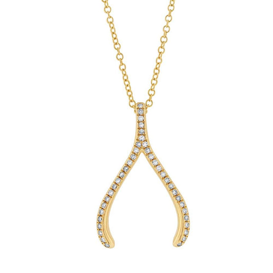 14k Yellow Gold Diamond Wishbone Pendant - 0.12ct