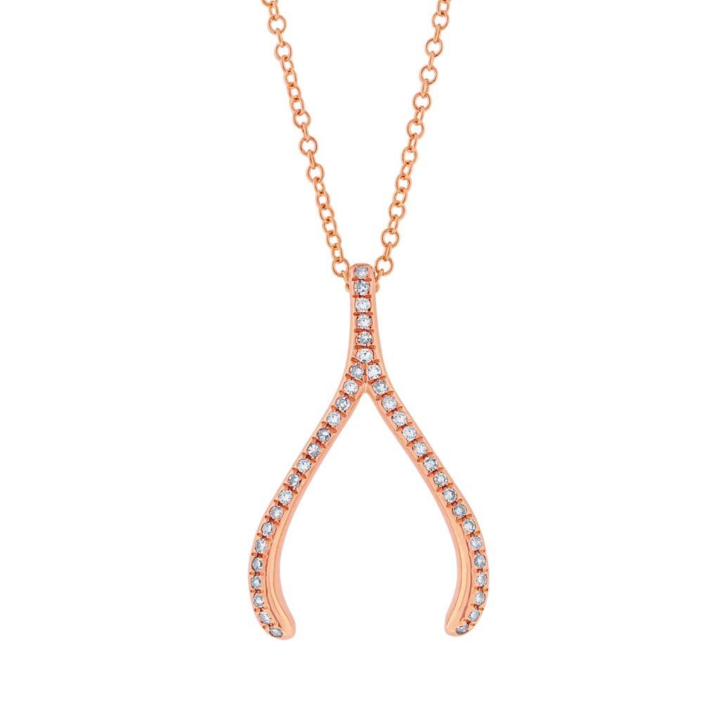 14k Rose Gold Diamond Wishbone Pendant - 0.12ct