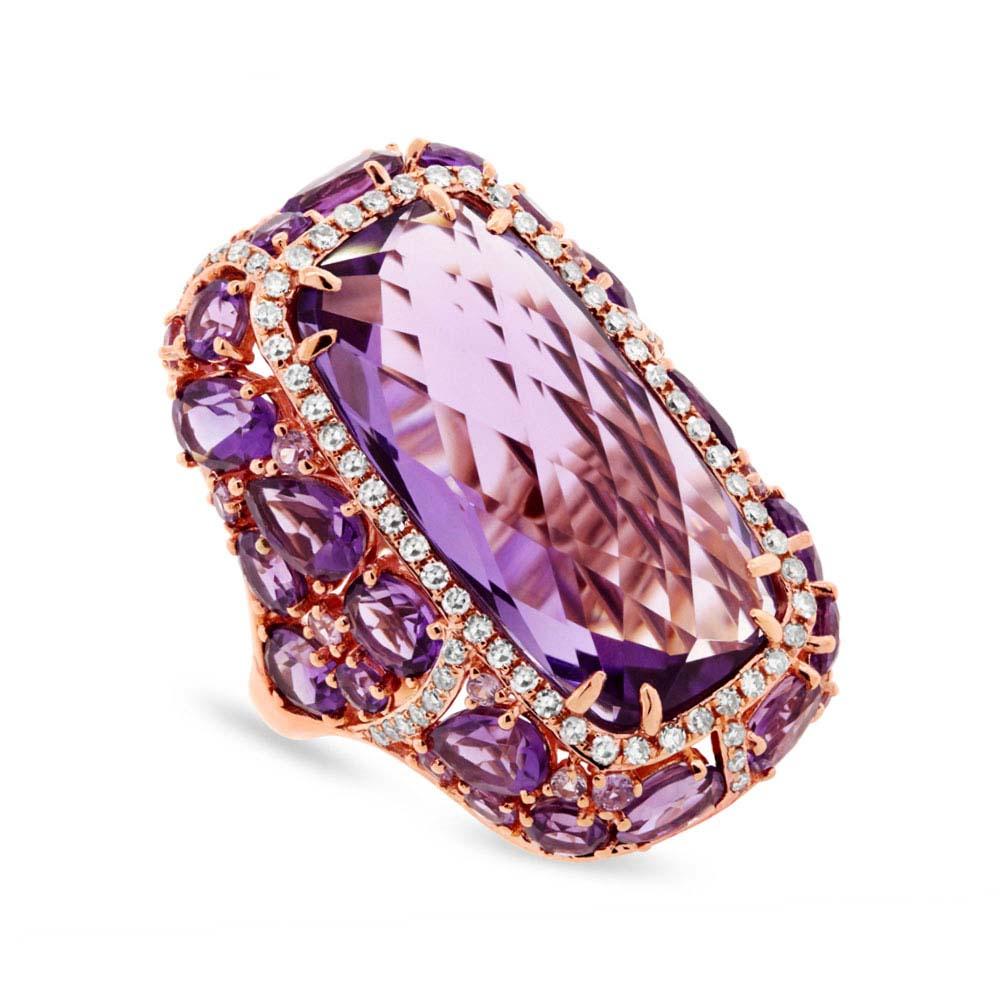 Diamond & 20.84ct Amethyst & Purple Sapphire 14k Rose Gold Ring - 0.56ct