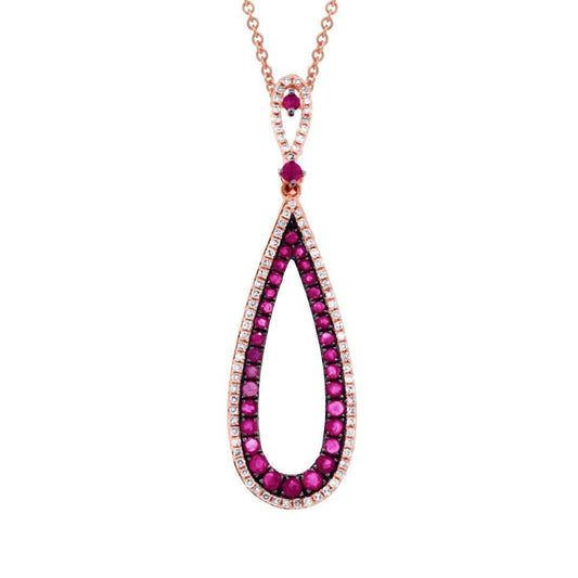 Diamond & 0.91ct Ruby 14k Rose Gold Pendant - 0.24ct