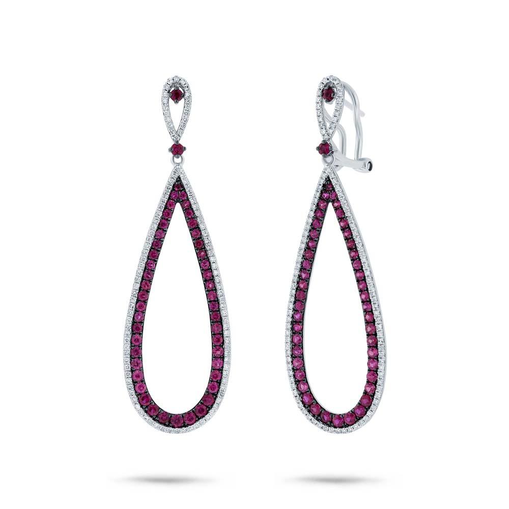Diamond & 1.75ct Pink Sapphire 14k White Gold Earring - 0.66ct