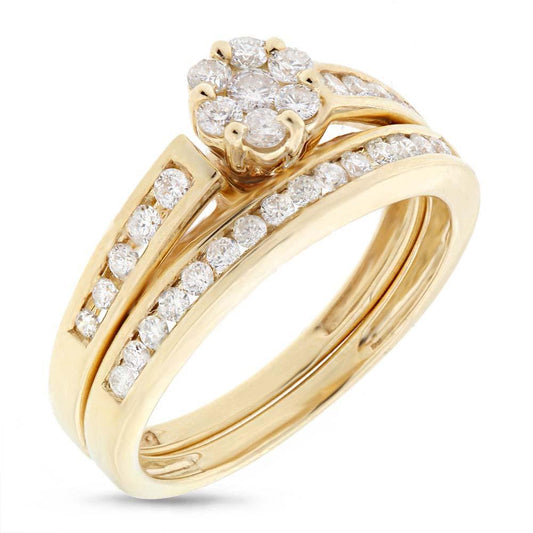 14k Yellow Gold Diamond Wedding Set Cluster - 0.54ct