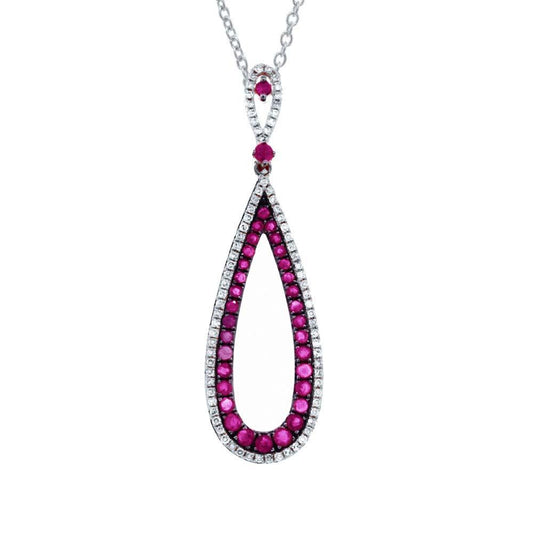 Diamond & 0.91ct Ruby 14k White Gold Pendant - 0.24ct