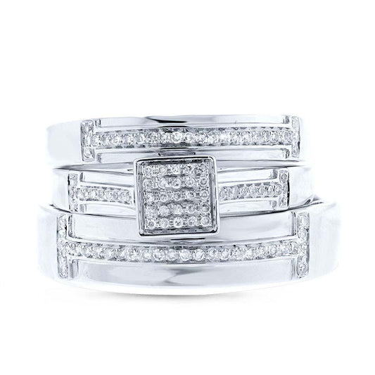 14k White Gold Diamond Trio Set Pave - 0.26ct