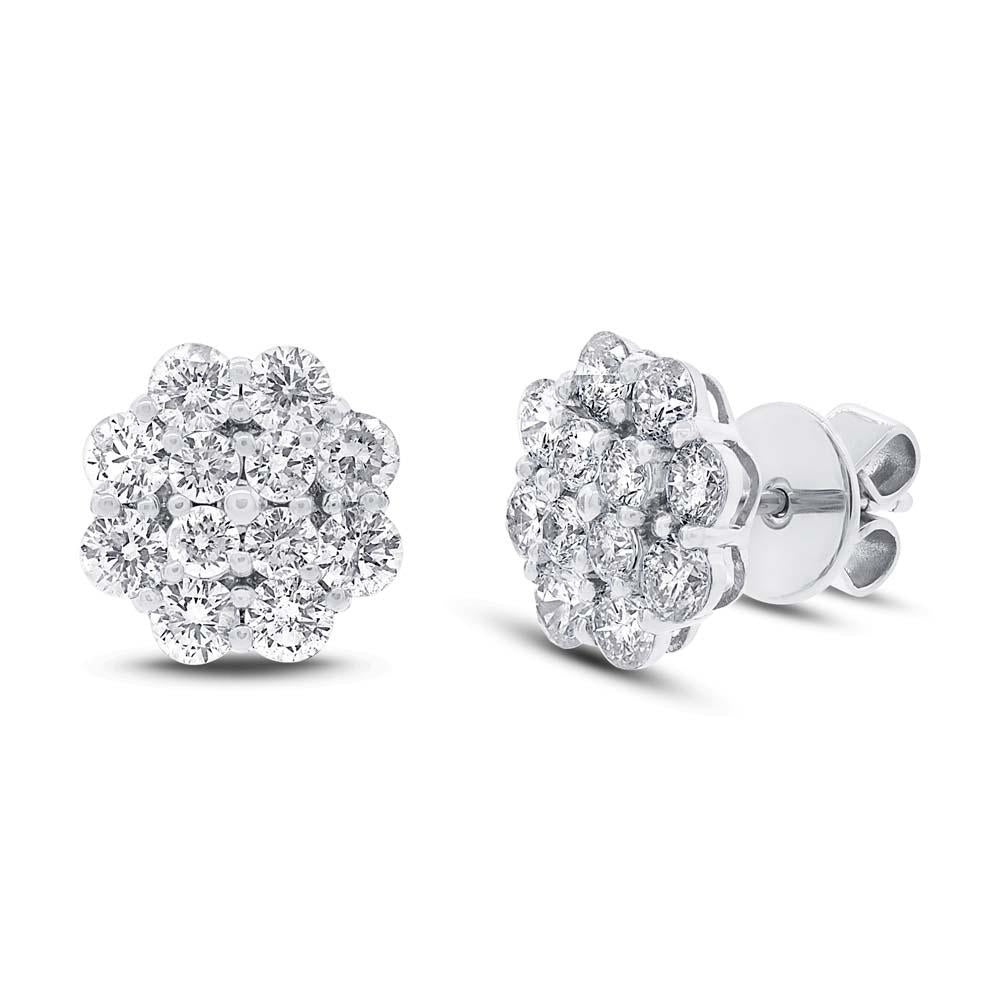 18k White Gold Diamond Cluster Stud Earring - 1.97ct