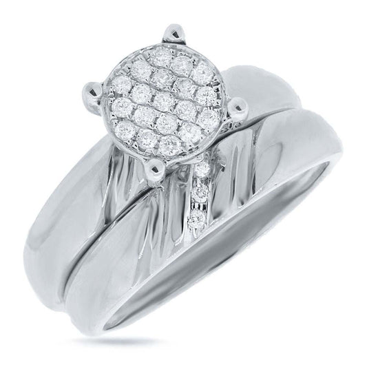 14k White Gold Diamond Wedding Set Pave - 0.19ct