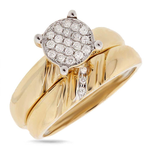 14k Yellow Gold Diamond Wedding Set Pave - 0.19ct