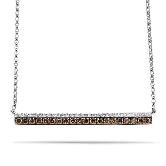 14k White Gold White & Champagne Diamond Bar Necklace  V0061