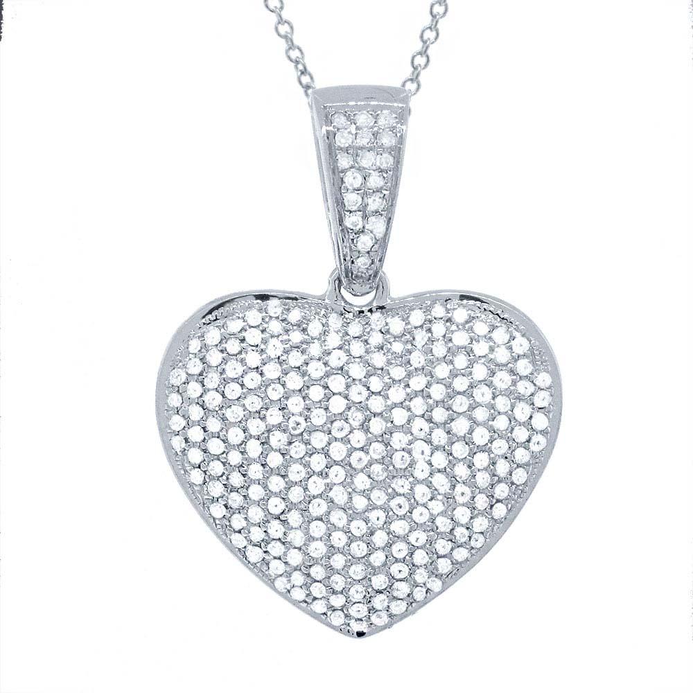 14k White Gold Diamond Pave Heart Pendant - 0.59ct