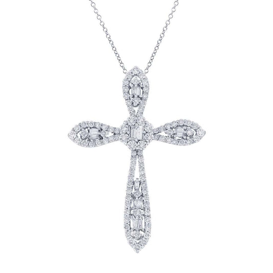 18k White Gold Diamond Cross Pendant - 1.34ct