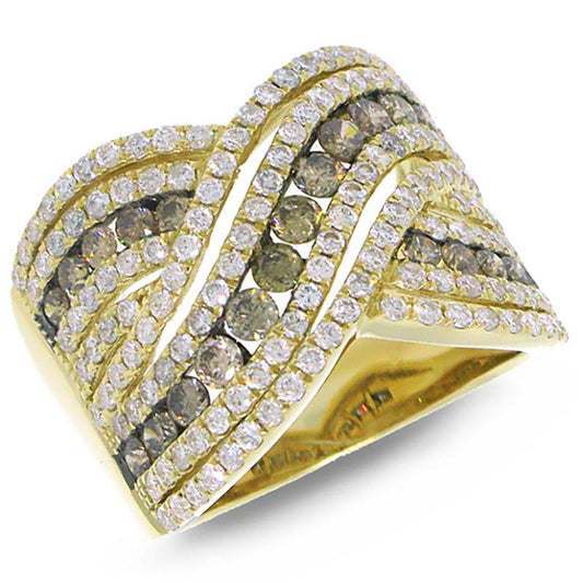 14k Yellow Gold White & Champagne Diamond Lady's Ring - 2.00ct