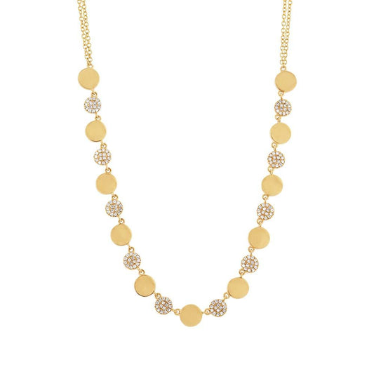 14k Yellow Gold Diamond Pave Circle Necklace - 0.30ct