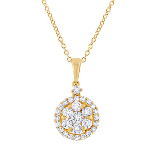 18k Yellow Gold Diamond Cluster Pendant - 0.56ct
