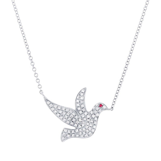 Diamond & 0.01ct Ruby 14k White Gold Dove Necklace V0120