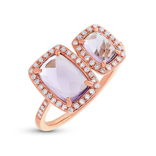Diamond & 1.99ct Amethyst 14k Rose Gold Ring - 0.22ct