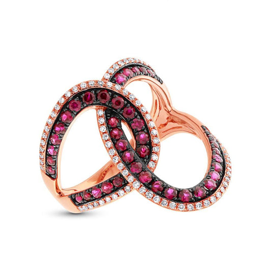 Diamond & 0.89ct Ruby 14k Rose Gold Ring - 0.24ct