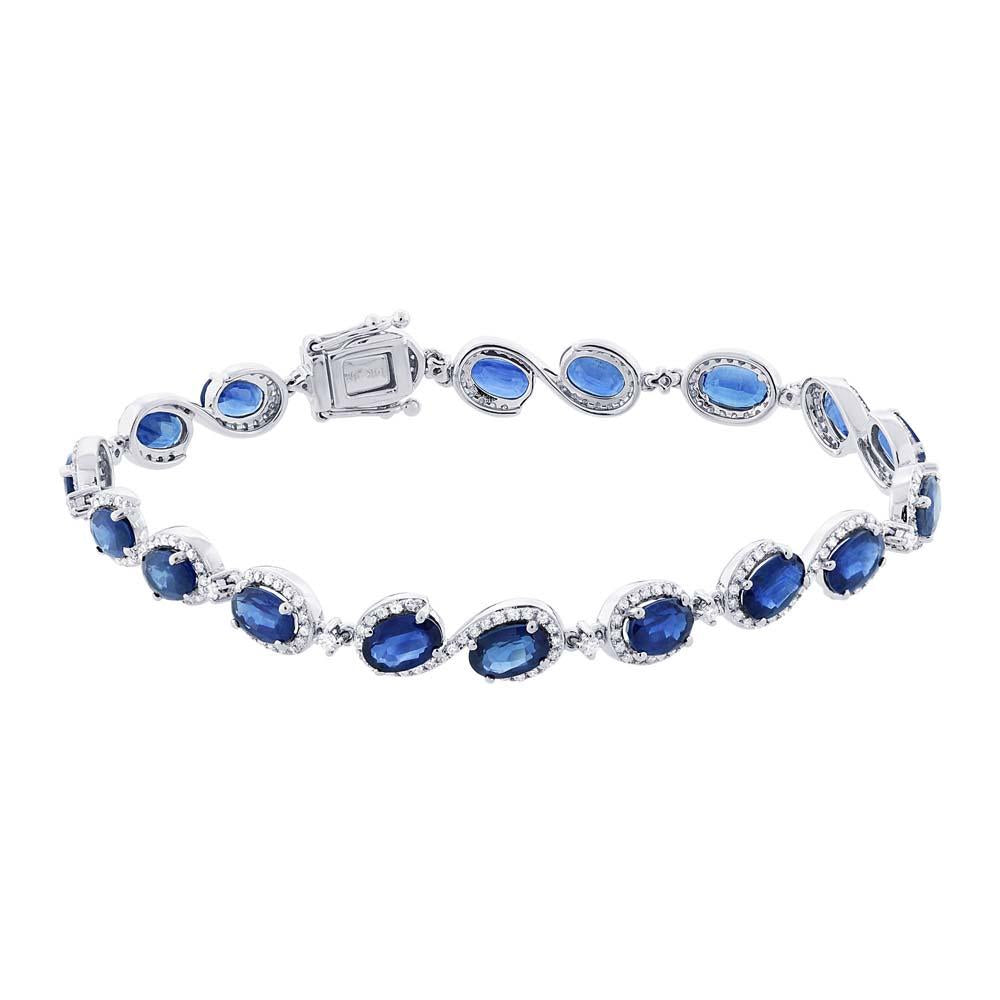 Diamond & 11.17ct Blue Sapphire 14k White Gold Bracelet - 1.00ct